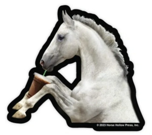 Stickers: 3-Inch Die-Cut Horse in a Car Drinking Coffee Sticker