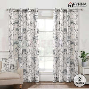 Curtains Blinds: Natural Linen Blended Curtain  Eyelet  2PC (SM, black)* 2 Sizes