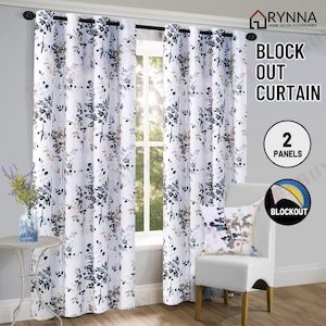 Curtains Blinds: Blockout Curtain Eyelet  2PC (Blue)* 2 Sizes