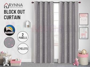 Blockout Curtain Eyelet  2PC Grey + Pink Star * 4 Sizes