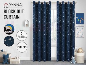 Curtains Blinds: Blockout Curtain Eyelet  2PC Navy Blue Silver Star * 4 Sizes