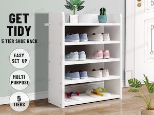 Bedrooms Furniture: 5 Tiers Wooden Shoe Rack Cabinet "White"