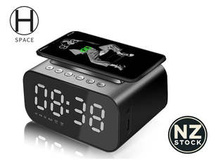 Home Living: 3 in 1 Alarm Clock Wireless Charger With Bluetooth Speaker - Black