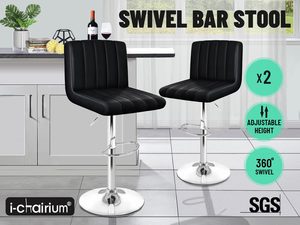 Bar Stools Chairs: Black PU Leather Gas Lift Bar Stools – Set of 2 or 4