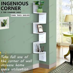 Bookcases And Display: 5-Tier Corner Floating Wall Shelf – White Wooden Display Rack