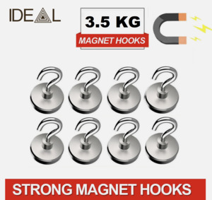 Home Decor: 8pc Strong Magnet Hooks * 2 Sizes