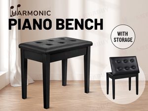 Piano Bench Adjustable Nz: Black Piano Bench with Storage – PU Leather Seat