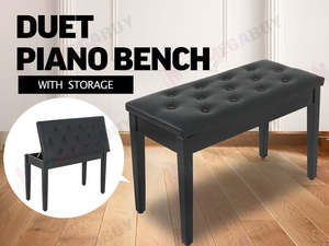 Piano Bench Adjustable Nz: Black Piano Bench Seat with Sheet Music Storage – Faux Leather
