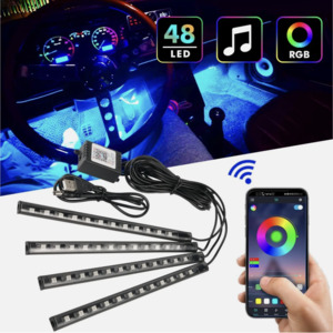 Trade Me Motors: 4X 12LED Car Interior Footwell RGB Bluetooth Phone LED Light Strip USB APP