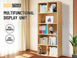 Furniture: 5-Tier Natural Oak Bookcase Display Shelf for Home & Office