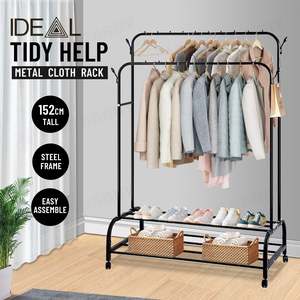 Indoor Double Clothes Rack Hanger Black