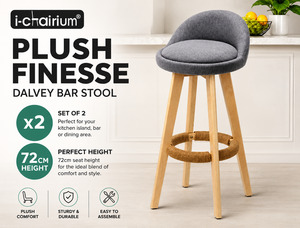 Furniture: 2x Bentwood Swivel Bar Stools NZ – Wooden Kitchen Counter Chairs Grey Linen PU Leather