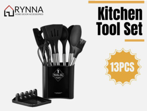 Kitchen: 13PCS Silicone Kitchen Utensil Set Stainless Steel Handle Non-Stick Cooking Tool
