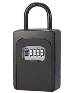 Portable Key Lock Box 4 Digit Combination Key Safe Padlock Black Blue