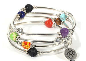 Jewellery Sale: Bracelet Beaded Wrap around vintage style / 7 Chakra Stone / OM (1)