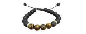 Aromatherapy Accessories: Black Lava Stone Bracelet with 5 Brown Stones Adjustable (10)