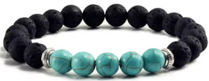 Aromatherapy Accessories: Black Lava Stone Bracelet with 5 Cracked Turquiose Stones (7)