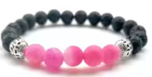 Black Lava Stone Bracelet with 5 Pink Stones (2)