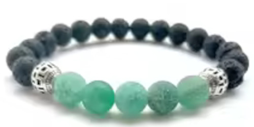 Black Lava Stone Bracelet with 5 Turquoise Stones (1)