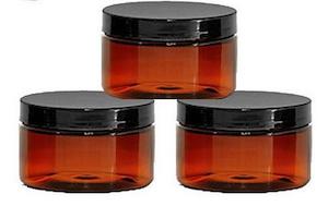 Plastic Packaging: Amber / Brown Pots / containers /cosmetic / Black lids 100gm