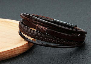 Mens Bracelet Braided Leather Magnetic Clasp (BLACK) (12)