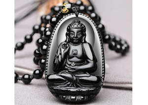 Black Obsidian Carved Buddha Necklace (17)