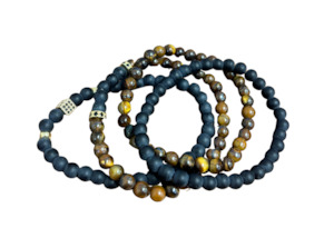 Jewellery Sale: 4pc Tigers Eye & Black Beaded Bracelet Stack (20)