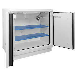 Lithium-ion battery safety cabinet, pre-equipped with extinguisher