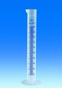 Measuring Cylinder, PP, Class B, tall shape, graduated with raised blue scale