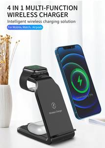 Decoration: 4 in 1 Wireless Charger Stand iPhone 13/14 Apple Watch 7 AirPods Pro Android Black - Purified NZ