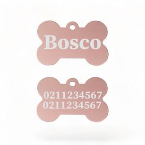 Bone Tags: Name Front & 2 Numbers Back | Bone Aluminium | Dog ID Pet Tag