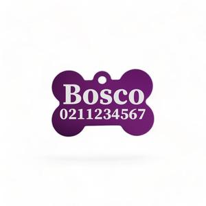 Bone Tags: Name & Number Front | Bone Aluminium | Dog ID Pet Tag