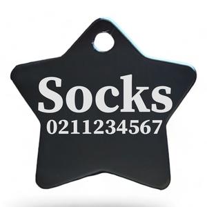 Name & Number Front | Star Aluminum | Cat, Kitten & Dog ID Pet Tag
