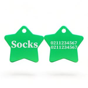 Name Front & 2 Numbers Back | Star Aluminum | Cat, Kitten & Dog ID Pet Tag