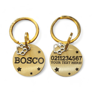 Custom Text Bespoke Brass Cat & Dog ID Pet Tag