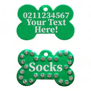 Custom Text | Bling Bone Aluminium | Dog ID Pet Tag