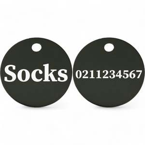 Premium Round Cat Dog: Name Front & Number Back | Round Aluminium | Cat, Kitten & Dog ID Pet Tag