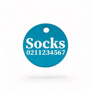 Premium Round Cat Dog: Name & Number Front | Round Aluminium | Cat, Kitten & Dog ID Pet Tag