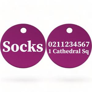 Premium Round Cat Dog: Name Front & 1 Number & Address Back | Round Aluminium | Cat, Kitten & Dog ID Pet Tag