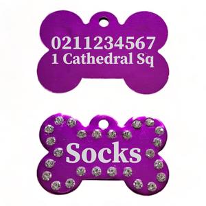 Name Front & Number & Address Back | Bling Bone Aluminum | Dog ID Pet Tag