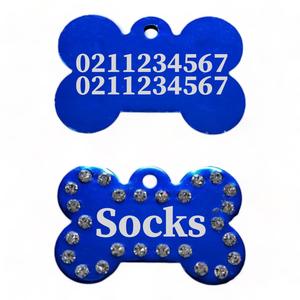 Bling Bone Dog Tags: Name Front & 2 Numbers Back | Bling Bone Aluminum | Dog ID Pet Tag