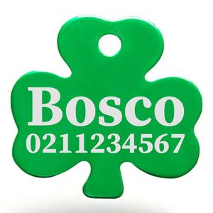 Name & Number Front | Shamrock Aluminum | Cat, Kitten & Dog ID Pet Tag