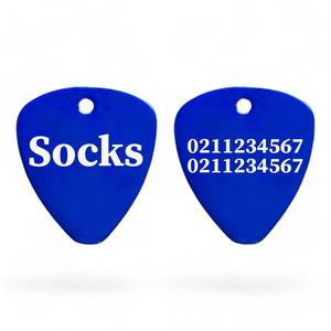 Name Front & 2 Numbers Back Guitar Pick Cat, Kitten & Dog ID Pet Tag