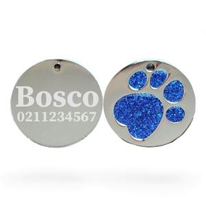 Flat Round Paw Print Dog ID Pet Tag