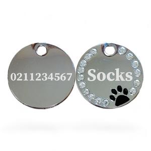 Bling Round Paw Print Cat & Dog ID Pet Tag