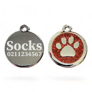 Mini Round Paw Print: Mini Round Paw Print Cat & Dog ID Pet Tag