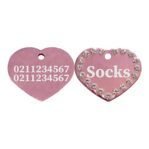 Bling Heart: Name Front & 2 Numbers Back | Bling Aluminum Heart | Cat & Dog ID Pet Tag