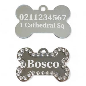Name Front & 1 Number Address Back Sparkly Bone Dog ID Pet Tag