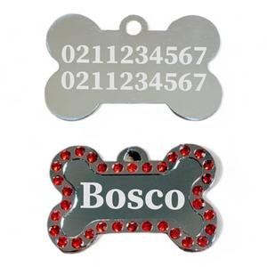 Name Front & 2 Numbers Back Sparkly Bone Dog ID Pet Tag
