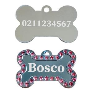 Name Front & Number Back Sparkly Bone Dog ID Pet Tag